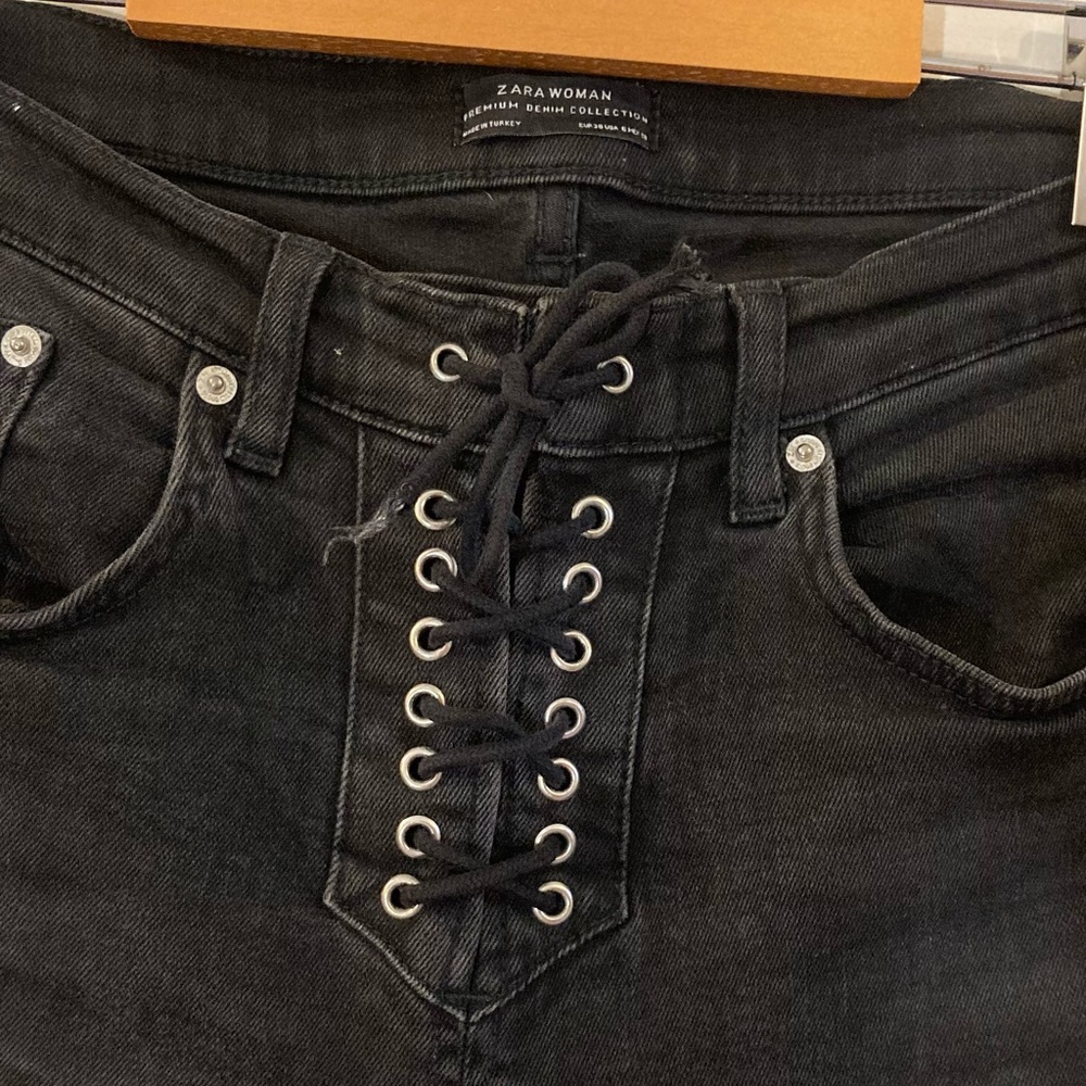 ZARA Size 6 BOOTCUT JEANS with LACE-UP Mid Waist